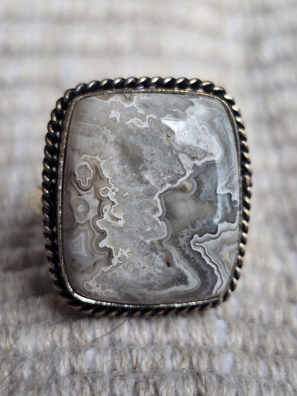 Vintage Sterling Silver Mexican Crazy Lace Agate Statement Ring